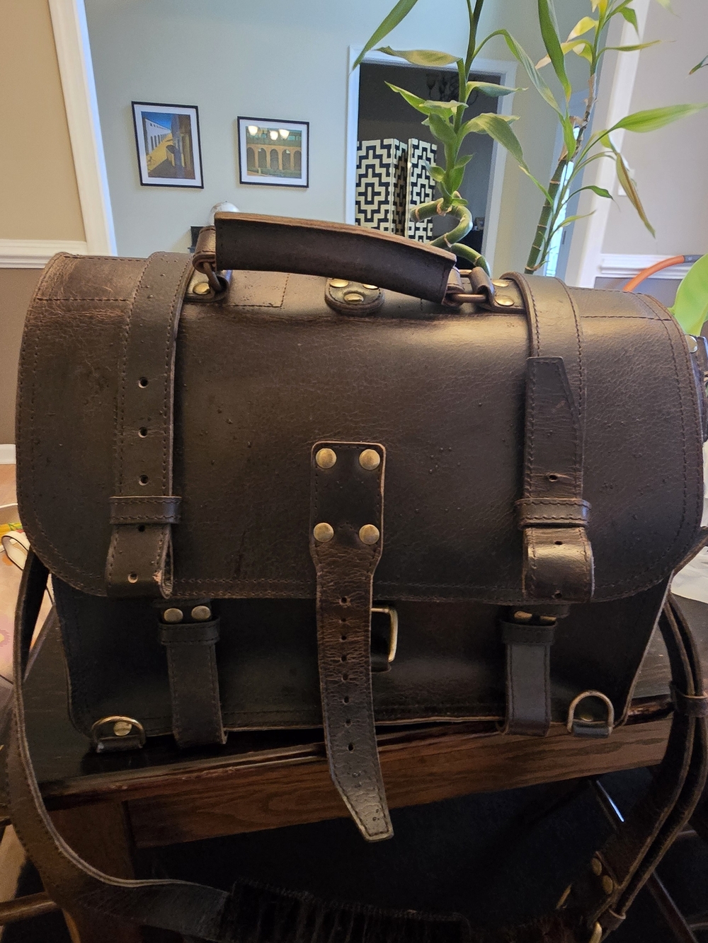 Men's Leather Briefcase Satchel in Dark Brown - Classic Messenger